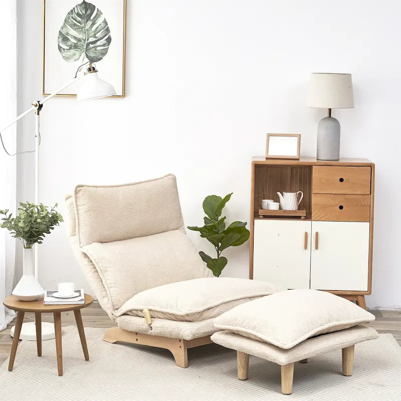 Chaise de sol inclinable pliable blanche, individuelle