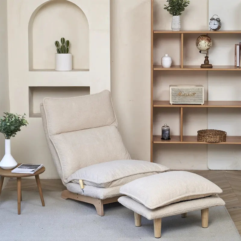 Chaise de sol inclinable pliable blanche, individuelle