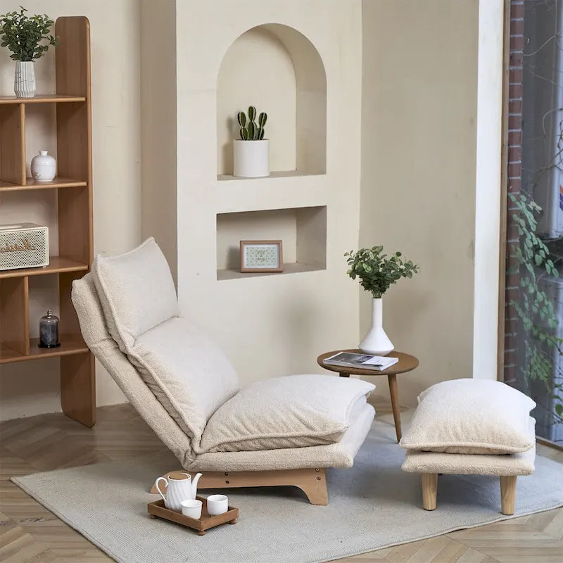 Chaise de sol inclinable pliable blanche, individuelle