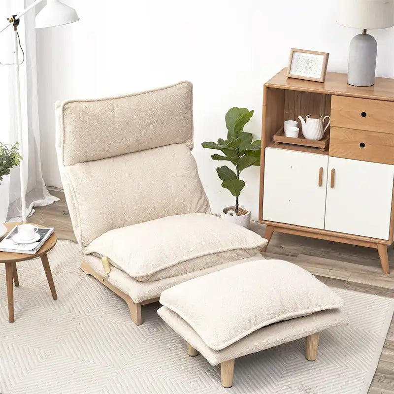 Chaise de sol inclinable pliable blanche, individuelle