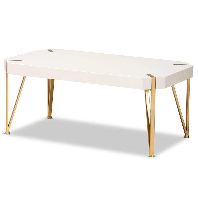 Table basse rectangulaire blanche et dorée, style glamour, 1 pièce