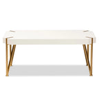 Table basse rectangulaire blanche et dorée, style glamour, 1 pièce
