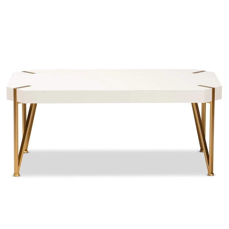 Table basse rectangulaire blanche et dorée, style glamour, 1 pièce