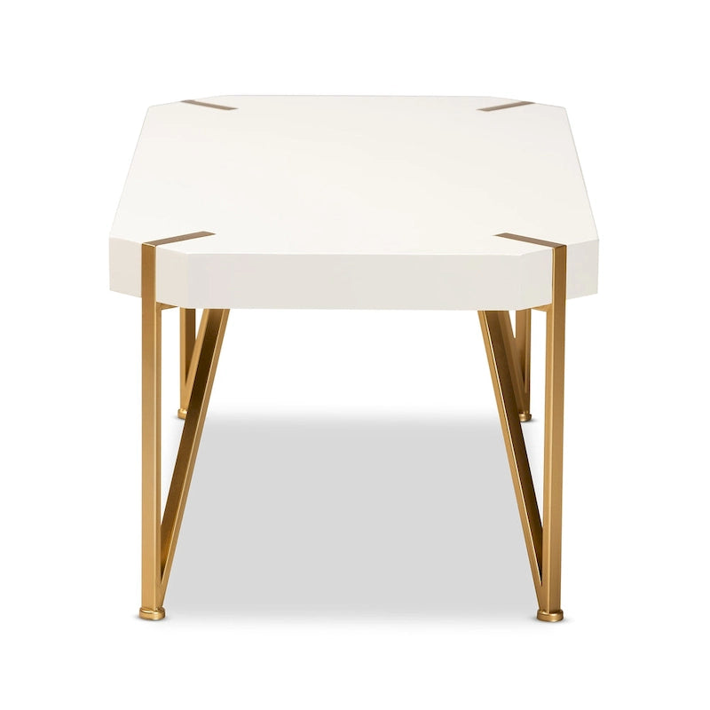 Table basse rectangulaire blanche et dorée, style glamour, 1 pièce
