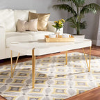 Table basse rectangulaire blanche et dorée, style glamour, 1 pièce