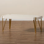 Table basse rectangulaire blanche et dorée, style glamour, 1 pièce