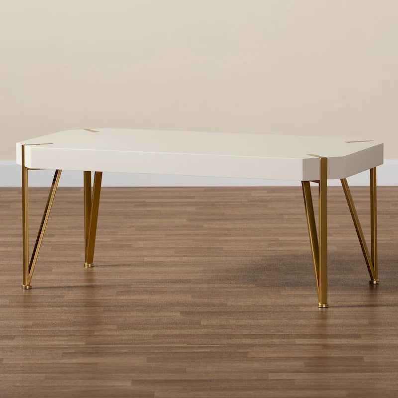 Table basse rectangulaire blanche et dorée, style glamour, 1 pièce