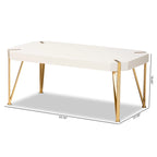Table basse rectangulaire blanche et dorée, style glamour, 1 pièce