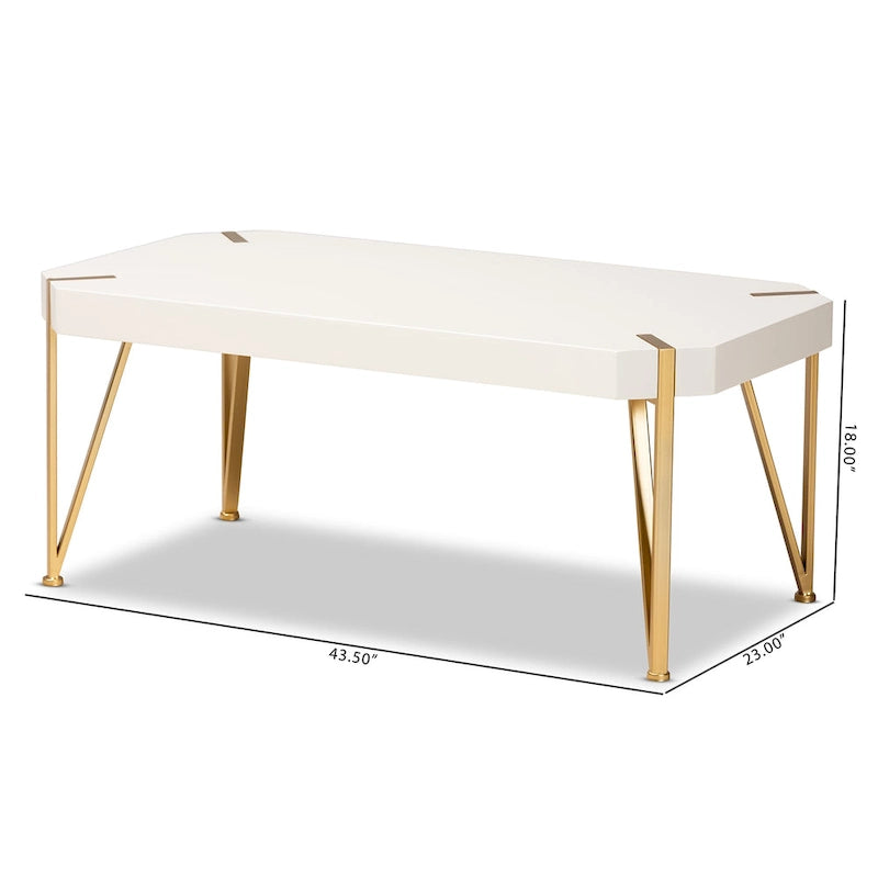 Table basse rectangulaire blanche et dorée, style glamour, 1 pièce