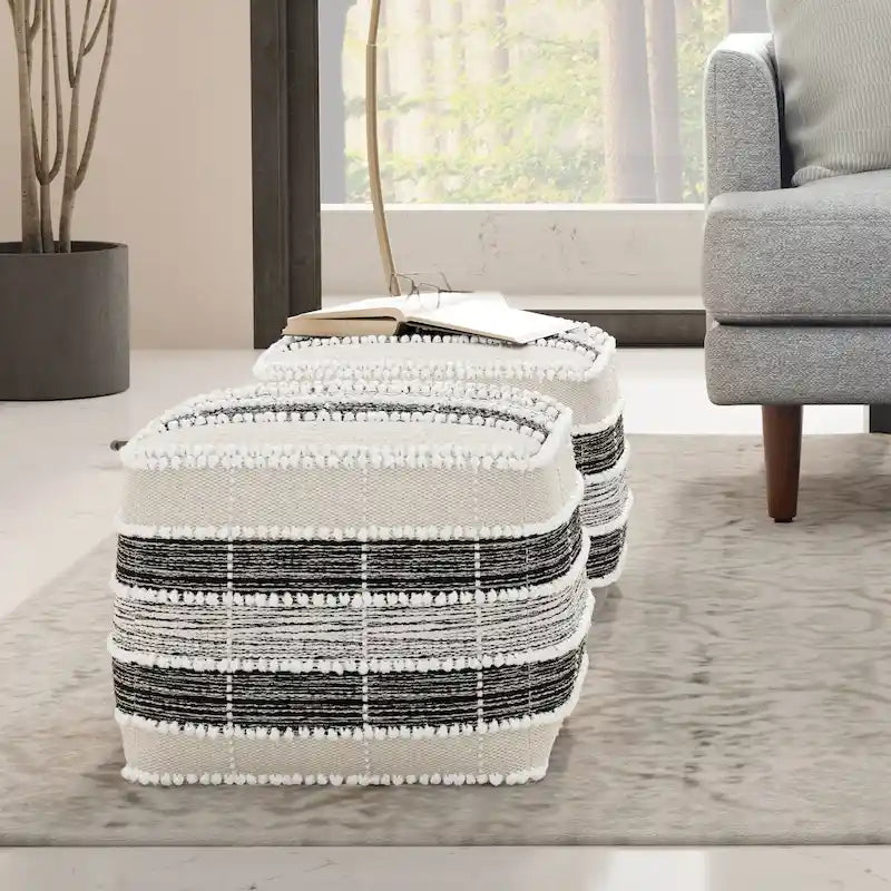 Pouf d'intérieur/extérieur carré tissé multicolore pour 1 personne