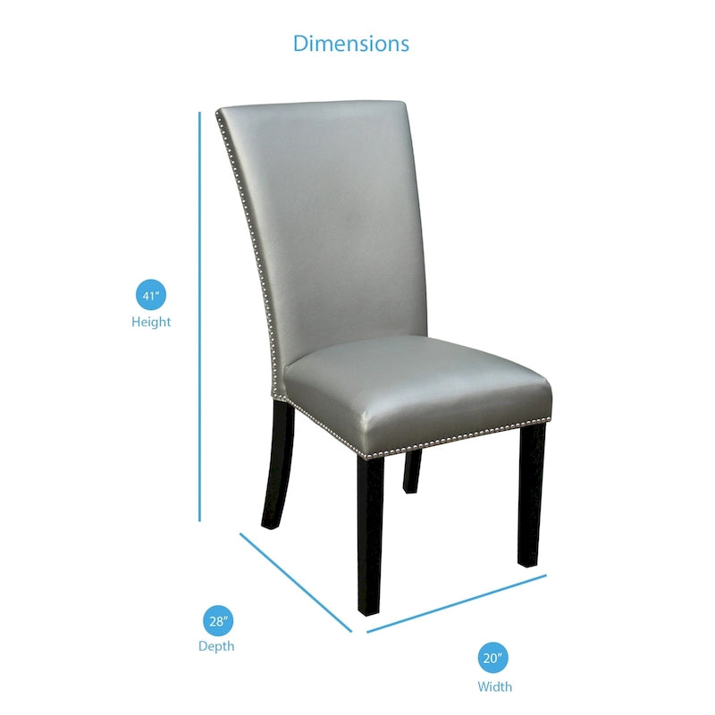 Chaise de salle à manger sans accoudoirs en similicuir et velours argenté/noir/bleu, lot de 2