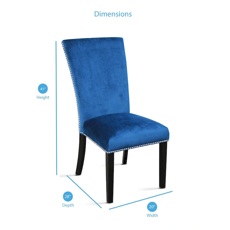 Chaise de salle à manger sans accoudoirs en similicuir et velours argenté/noir/bleu, lot de 2