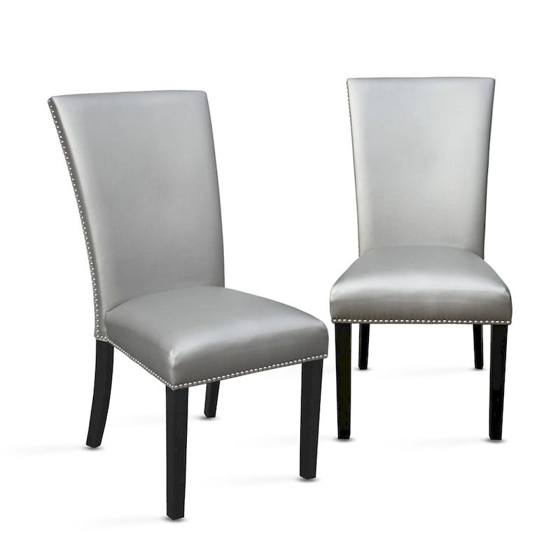 Chaise de salle à manger sans accoudoirs en similicuir et velours argenté/noir/bleu, lot de 2