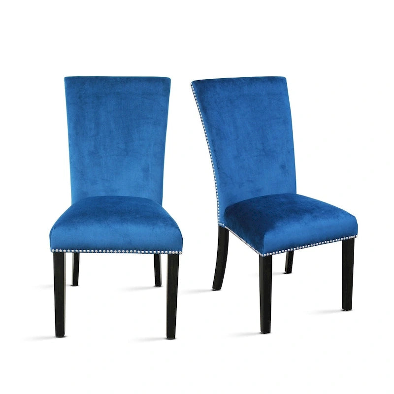 Chaise de salle à manger sans accoudoirs en similicuir et velours argenté/noir/bleu, lot de 2