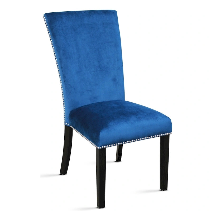 Chaise de salle à manger sans accoudoirs en similicuir et velours argenté/noir/bleu, lot de 2