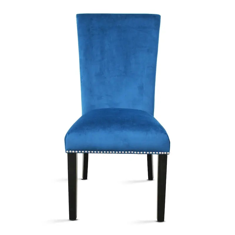 Chaise de salle à manger sans accoudoirs en similicuir et velours argenté/noir/bleu, lot de 2