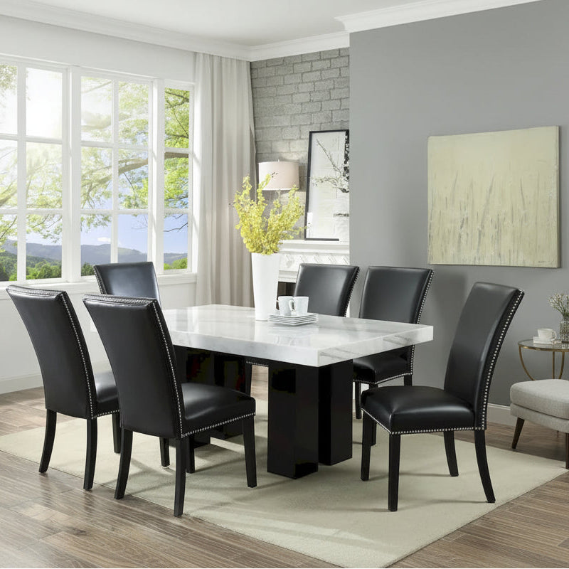 Chaise de salle à manger sans accoudoirs en similicuir et velours argenté/noir/bleu, lot de 2