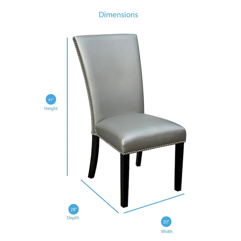 Chaise de salle à manger sans accoudoirs en similicuir et velours argenté/noir/bleu, lot de 2