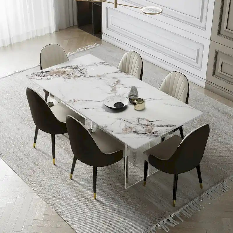 Chaises de salle à manger en similicuir, noir / marron foncé, lot de 4