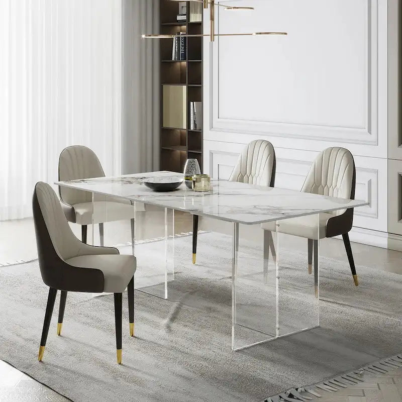 Chaises de salle à manger en similicuir, noir / marron foncé, lot de 4