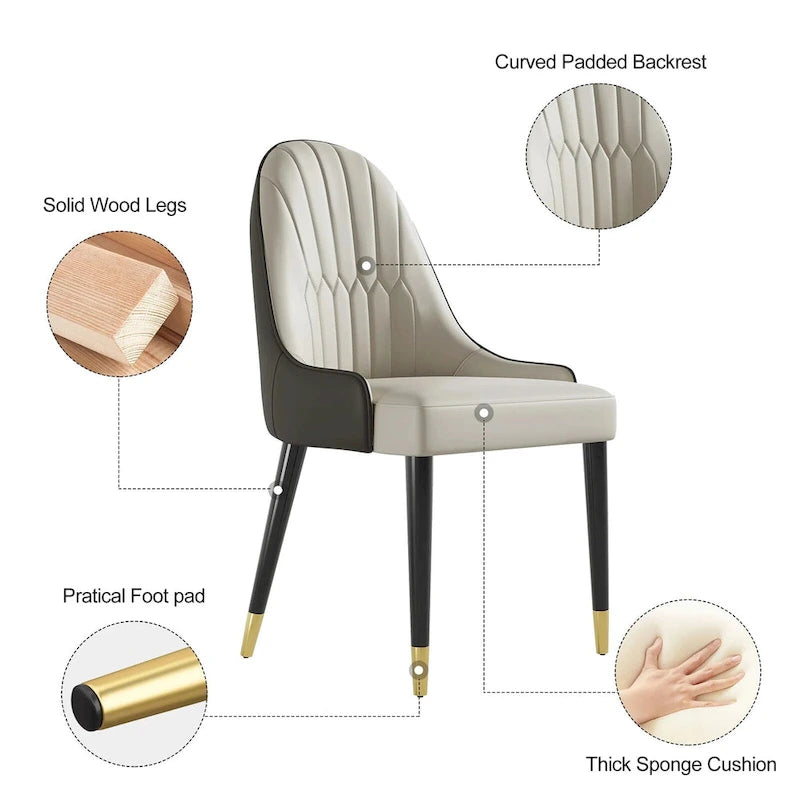 Chaises de salle à manger en similicuir, noir / marron foncé, lot de 4