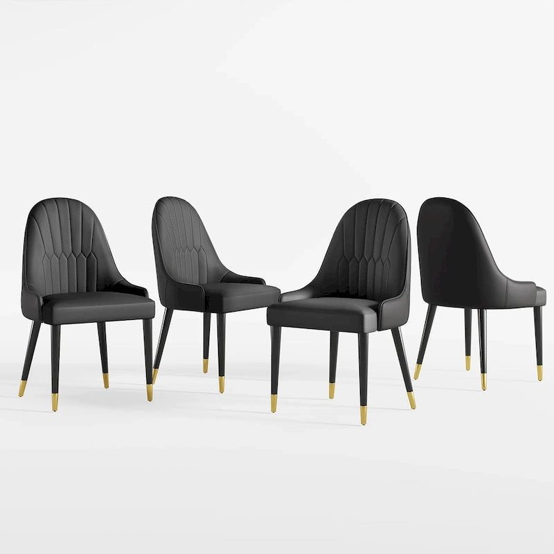 Chaises de salle à manger en similicuir, noir / marron foncé, lot de 4