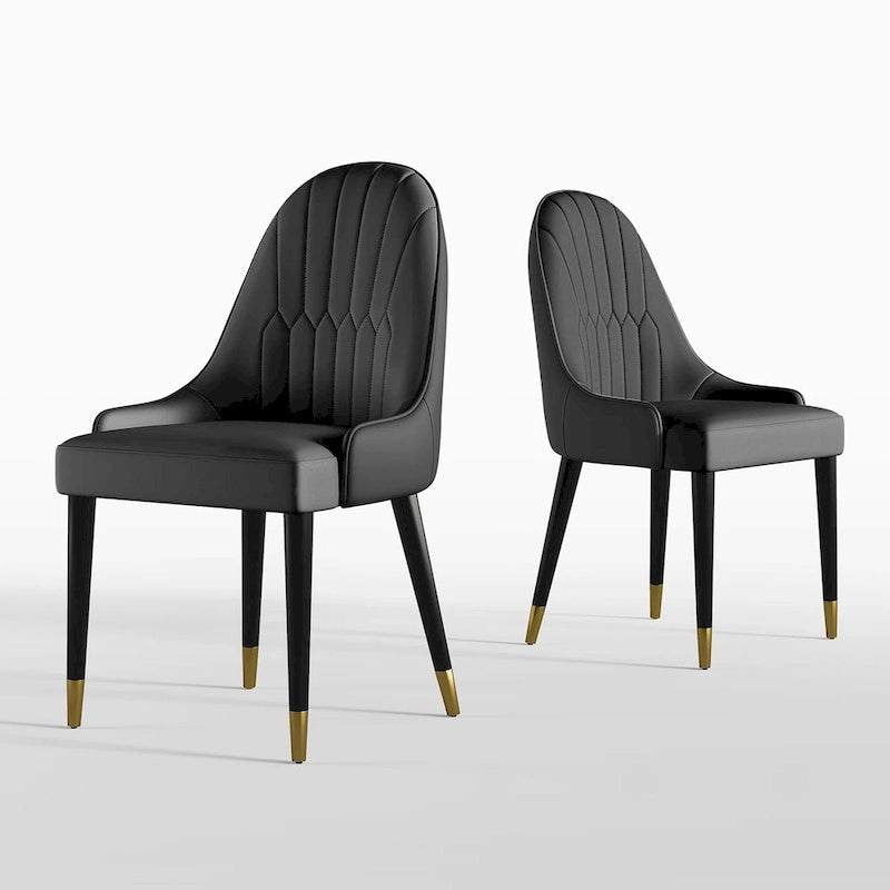 Chaises de salle à manger en similicuir, noir / marron foncé, lot de 4