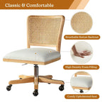 Chaise de bureau pivotante à dossier en rotin gris/beige/lin/cendré/jaune, pieds en bois massif, siège unique