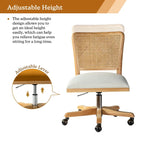 Chaise de bureau pivotante à dossier en rotin gris/beige/lin/cendré/jaune, pieds en bois massif, siège unique