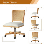 Chaise de bureau pivotante à dossier en rotin gris/beige/lin/cendré/jaune, pieds en bois massif, siège unique