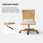 Chaise de bureau pivotante à dossier en rotin gris/beige/lin/cendré/jaune, pieds en bois massif, siège unique
