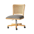 Chaise de bureau pivotante à dossier en rotin gris/beige/lin/cendré/jaune, pieds en bois massif, siège unique