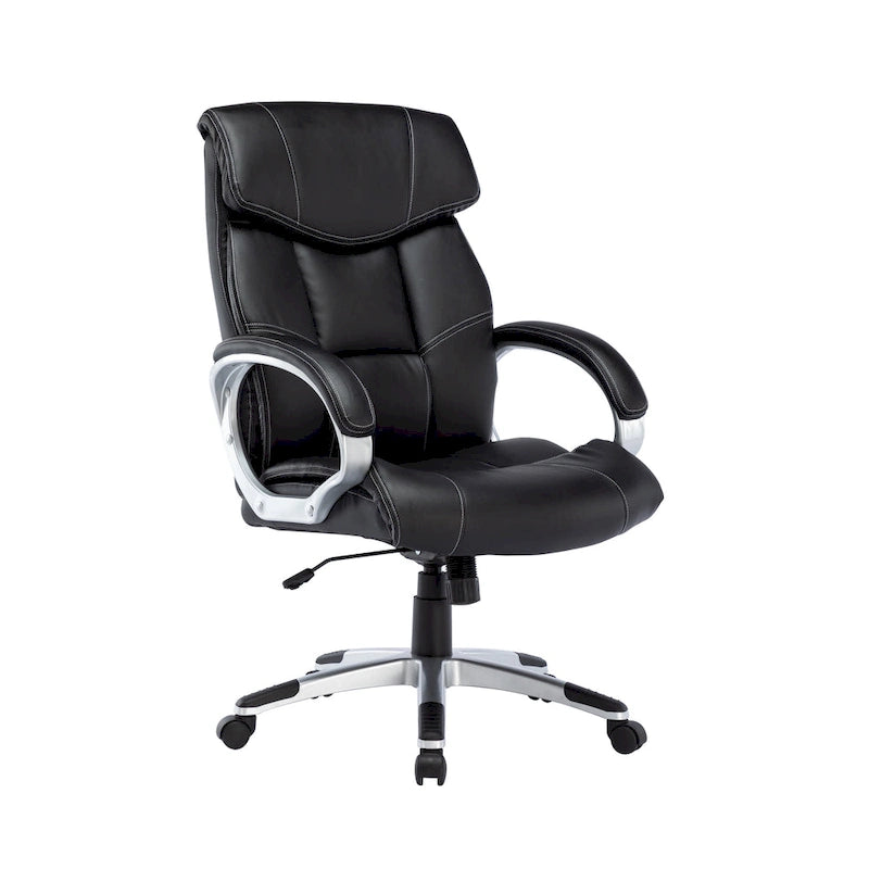 Fauteuil de bureau de direction en cuir synthétique marron foncé / blanc / noir, une personne, roulettes
