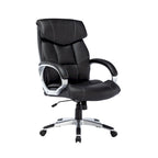 Fauteuil de bureau de direction en cuir synthétique marron foncé / blanc / noir, une personne, roulettes