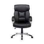Fauteuil de bureau de direction en cuir synthétique marron foncé / blanc / noir, une personne, roulettes