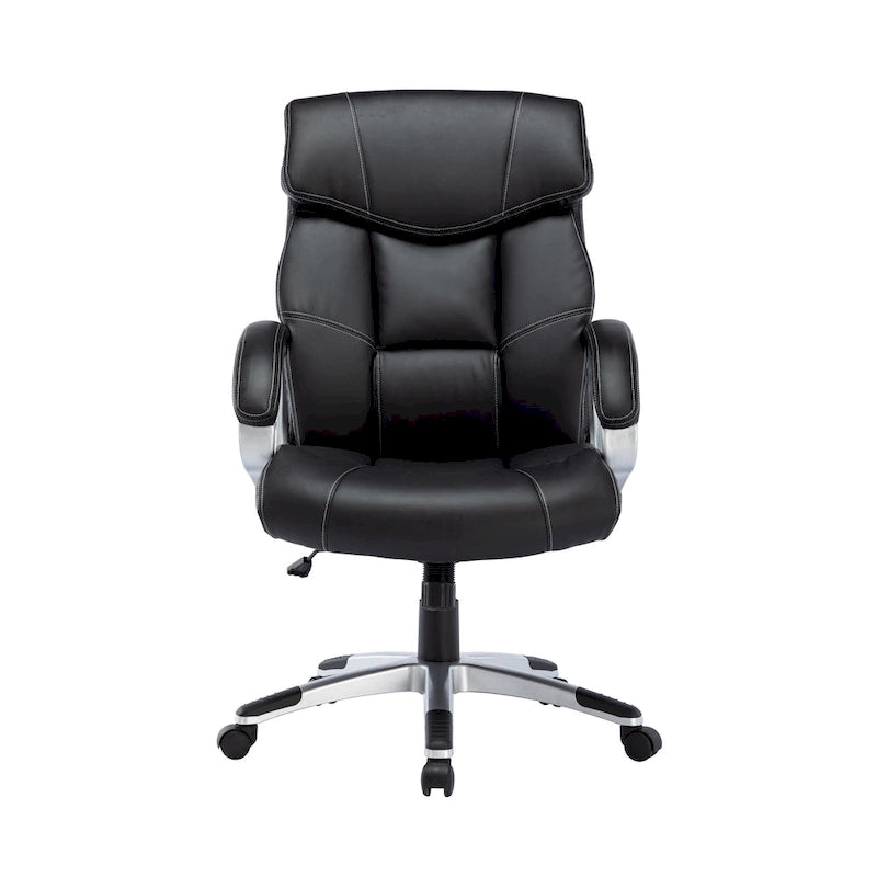 Fauteuil de bureau de direction en cuir synthétique marron foncé / blanc / noir, une personne, roulettes