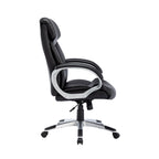 Fauteuil de bureau de direction en cuir synthétique marron foncé / blanc / noir, une personne, roulettes