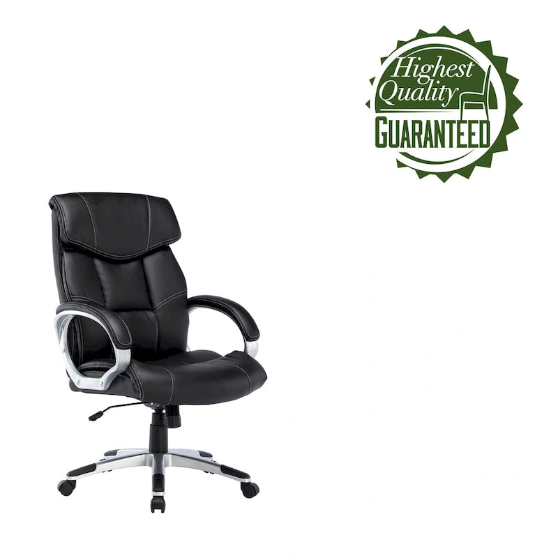 Fauteuil de bureau de direction en cuir synthétique marron foncé / blanc / noir, une personne, roulettes