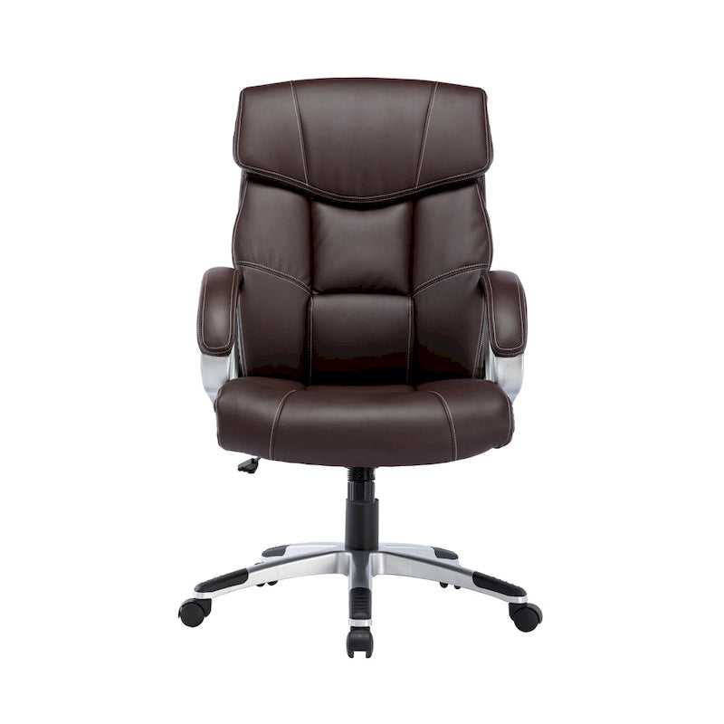 Fauteuil de bureau de direction en cuir synthétique marron foncé / blanc / noir, une personne, roulettes