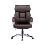 Fauteuil de bureau de direction en cuir synthétique marron foncé / blanc / noir, une personne, roulettes