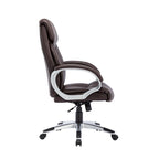 Fauteuil de bureau de direction en cuir synthétique marron foncé / blanc / noir, une personne, roulettes