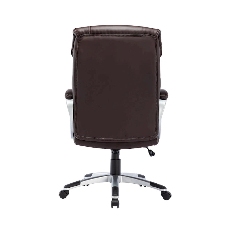 Fauteuil de bureau de direction en cuir synthétique marron foncé / blanc / noir, une personne, roulettes