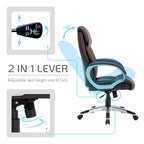 Fauteuil de bureau de direction en cuir synthétique marron foncé / blanc / noir, une personne, roulettes