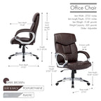 Fauteuil de bureau de direction en cuir synthétique marron foncé / blanc / noir, une personne, roulettes