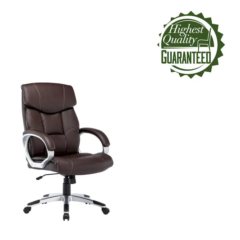 Fauteuil de bureau de direction en cuir synthétique marron foncé / blanc / noir, une personne, roulettes
