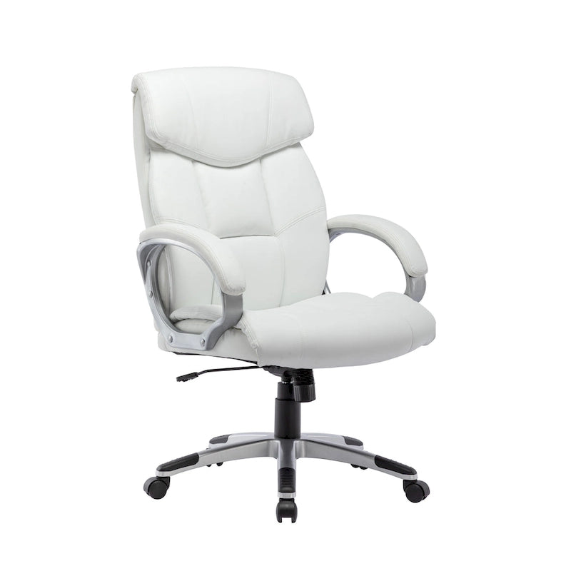 Fauteuil de bureau de direction en cuir synthétique marron foncé / blanc / noir, une personne, roulettes