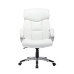Fauteuil de bureau de direction en cuir synthétique marron foncé / blanc / noir, une personne, roulettes