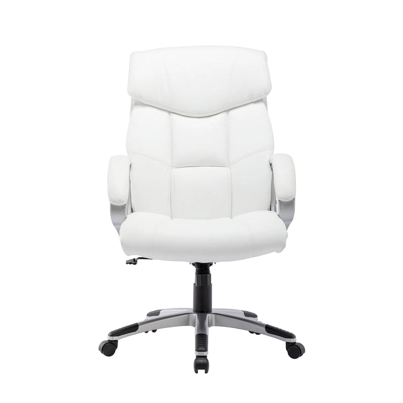 Fauteuil de bureau de direction en cuir synthétique marron foncé / blanc / noir, une personne, roulettes