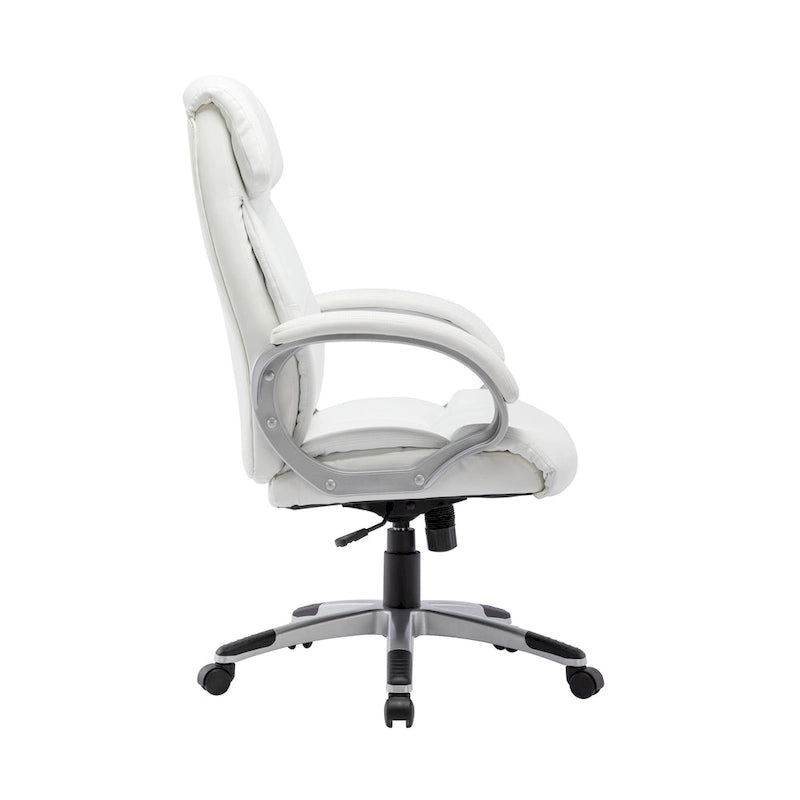 Fauteuil de bureau de direction en cuir synthétique marron foncé / blanc / noir, une personne, roulettes