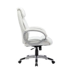 Fauteuil de bureau de direction en cuir synthétique marron foncé / blanc / noir, une personne, roulettes